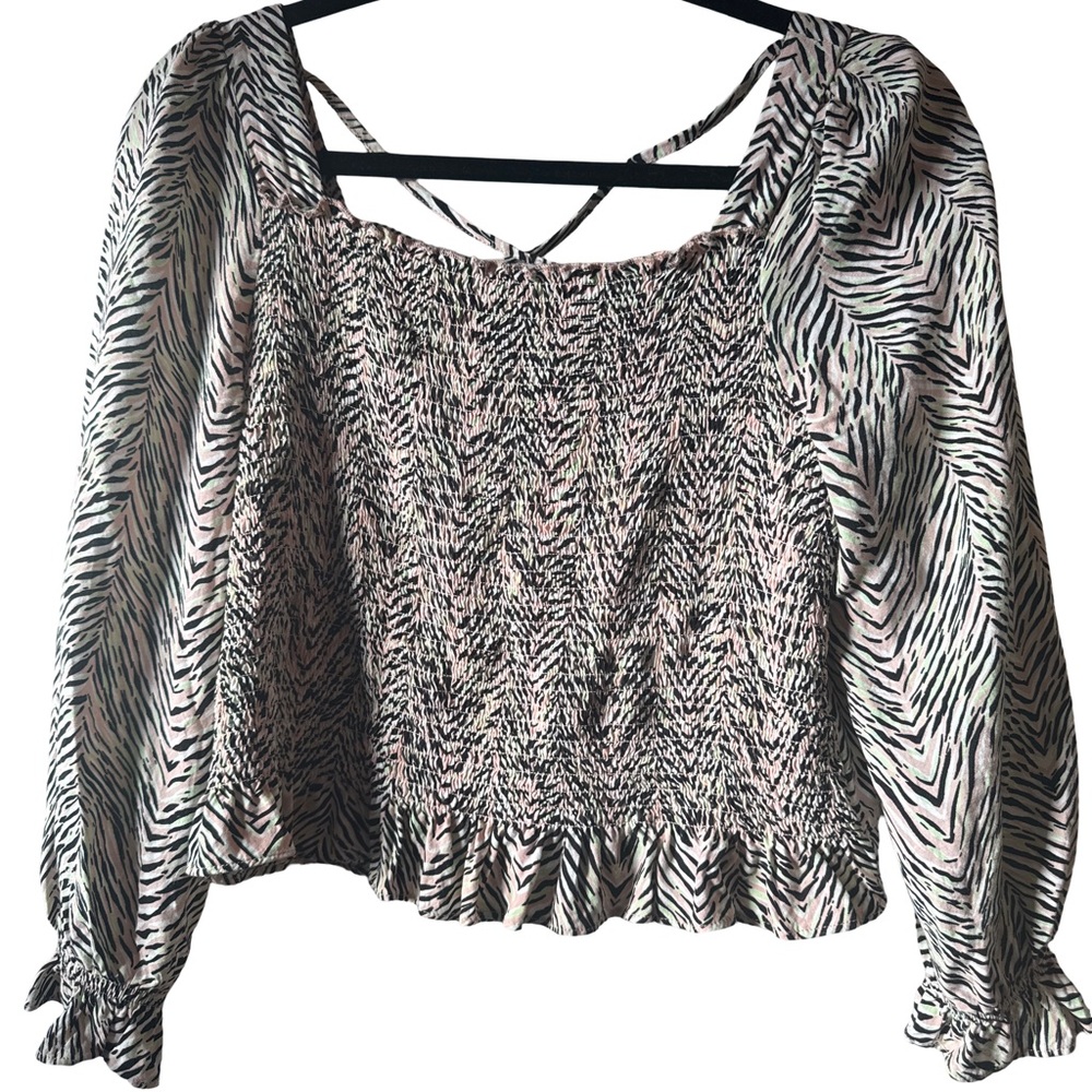 Love, Fire soft green, and pink zebra stripe crop blouse. Cute!!🥰
